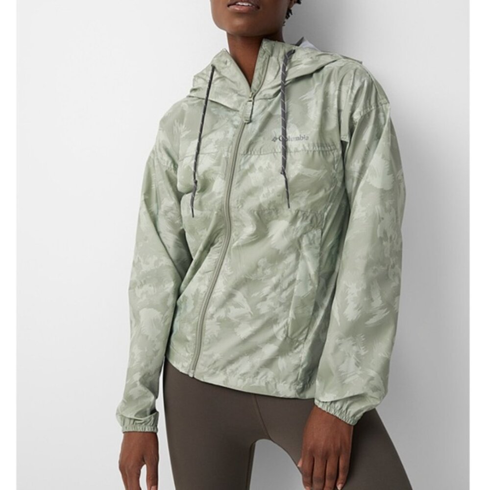 Columbia green camo long sleeve hooded windbreaker jacket NWT